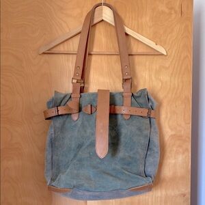 Jamie Young Army Green Tote Bag with Orange and White Stripe Interior